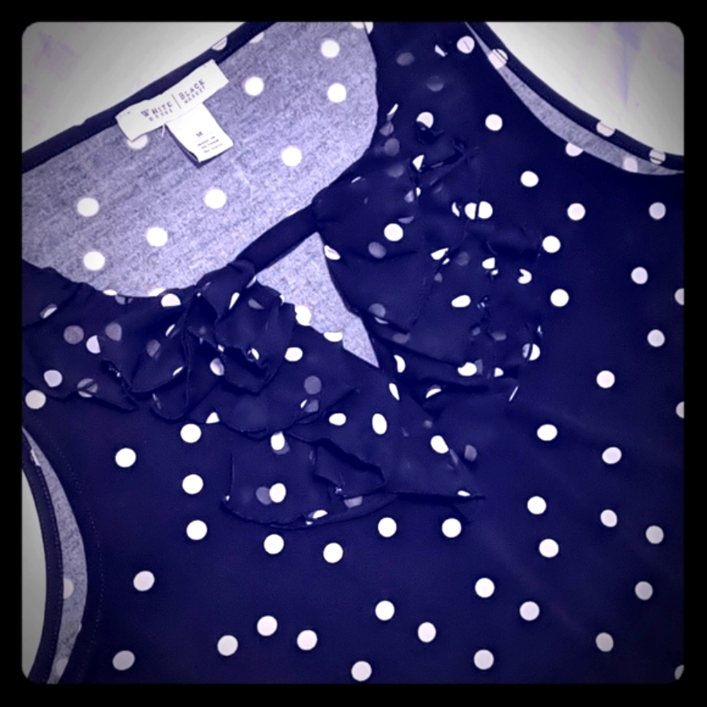 WHBM White House Black Market Polka Dot Keyhole Ruffle Top